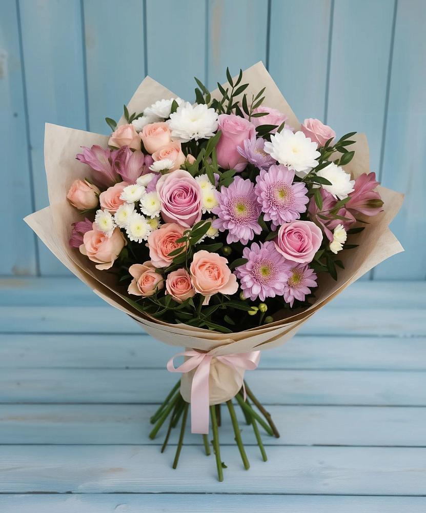 Букет цветов из: Хризантемы, Розы и Альстромерии в Улётах